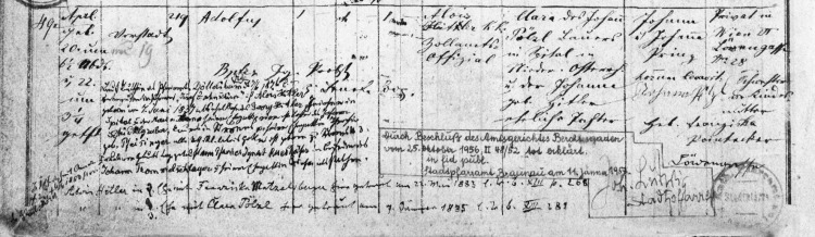 Zápis křtu Adolfa Hitlera, Taufregister, Pfarramt Braunau am Inn, 1881–1891, sign. 103/03, fol. 152