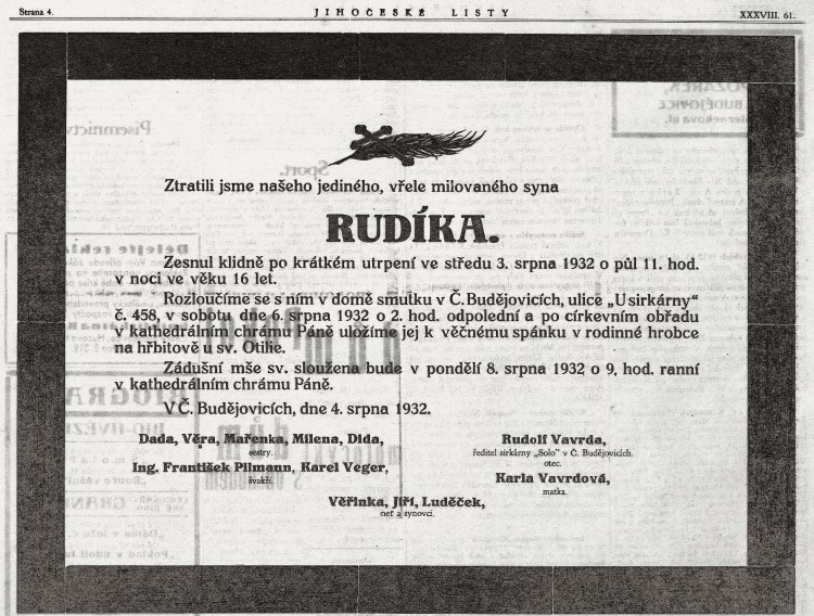 Jihočeské listy, roč. 38/1932, č. 61 (6.8.1932), s. 4